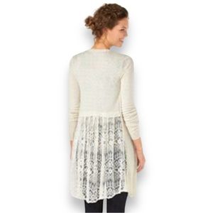 LAUREN CONRAD Women's Cream Wool Blend Long Cardigan With Lace Large | EUC